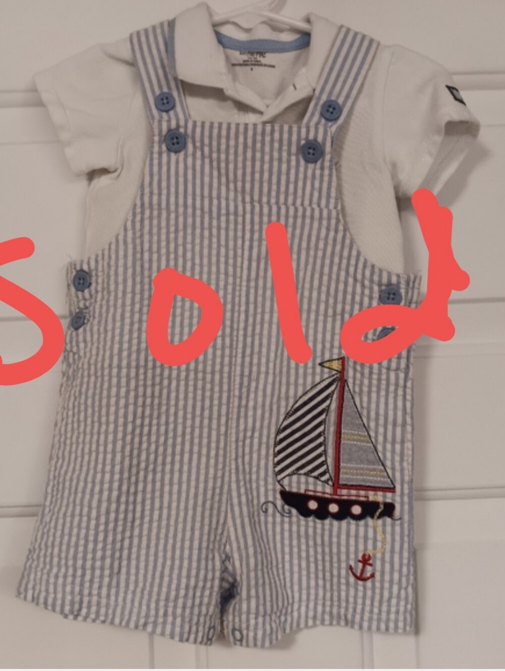 Little Me boys overalls matching set 12m sailboat outfit